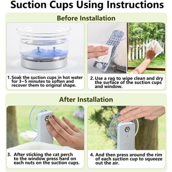 Cordless Cat Window Perch, Cat Hammock with 4 Suction Cups, Solid Metal Frame - Picture 4 of 7